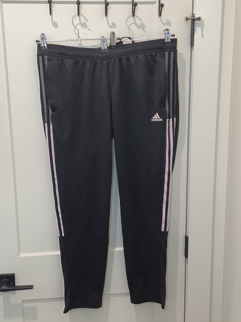 adidas Black Track Pants with Pink Side Stripes